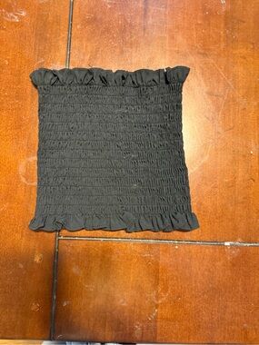 Black Smocked Tube Top with Ruffle Trim